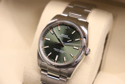 Rolex Oyster Perpetual Olive Dial 34MM 114200 Stainless Steel Boxed Circa 2018