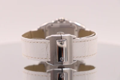Cartier Santos Midi 100 Aftermarket Diamonds White Leather Strap 2878 Boxed