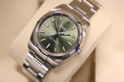 Rolex Oyster Perpetual Olive Dial 34MM 114200 Stainless Steel Boxed Circa 2018