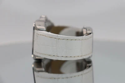 Cartier Santos Midi 100 Aftermarket Diamonds White Leather Strap 2878 Boxed