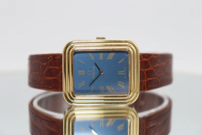 Omega De Ville 27mm Yellow Gold Blue Dial Manual Wind Vintage 1975 Ref 511.90081