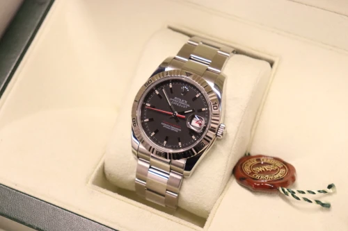 Rolex Turn-O-Graph 36MM 18K White Gold Bezel Black Matte Dial 116264 Circa 2004
