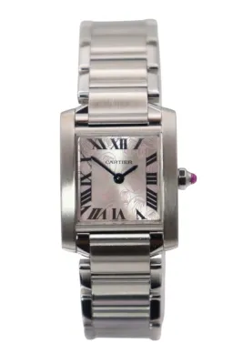 Cartier Tank Française W51031Q3 Silver Dial Pink Cabochon Crown Steel 2017 B&P