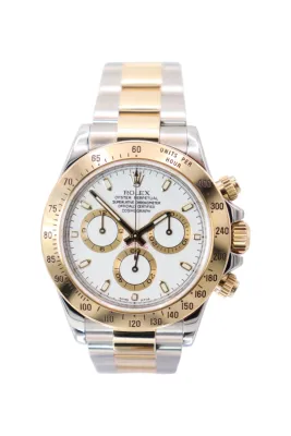 Rolex Cosmograph Daytona 18K Yellow Gold & Stainless Steel White Dial 116523 Box & Papers 2014