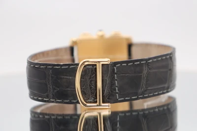 Cartier Tank Quartz Chrono 18K Gold Black Leather Strap 1830 Boxed Circa 2000