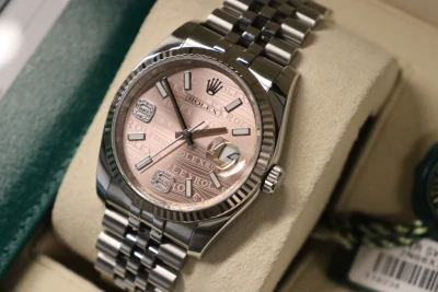 Rolex Datejust 36mm 18ct Steel Pink Wave Dial Jubilee 116234 2015