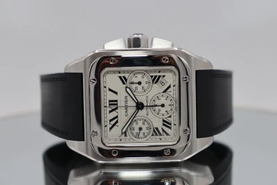 Cartier Santos XL100 Chronograph Steel Aftermarket Rubber Box & Paper Circa 2010