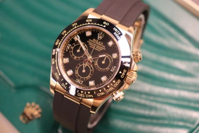 Rolex Daytona Oysterflex 116518LN 18K Yellow Gold Black Diamond Dial B&P 2019