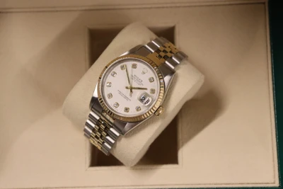 Rolex Datejust 36MM White Diamond Dial 16233 Steel & 18K Yelllow Gold Boxed