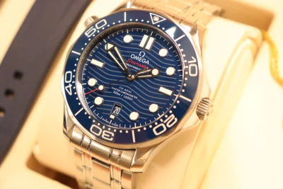 Omega Seamaster 300 42MM Coaxial Blue Dial Stainless Steel Box & Papers 2021