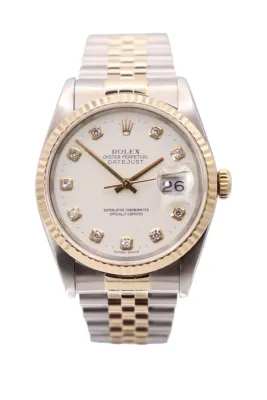 Rolex Datejust 36MM White Diamond Dial 16233 Steel & 18K Yelllow Gold Boxed