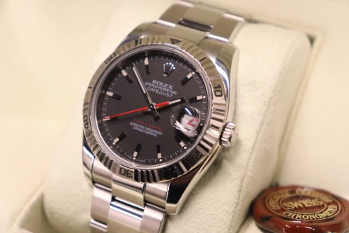 Rolex Turn-O-Graph 36MM 18K White Gold Bezel Black Matte Dial 116264 Circa 2004
