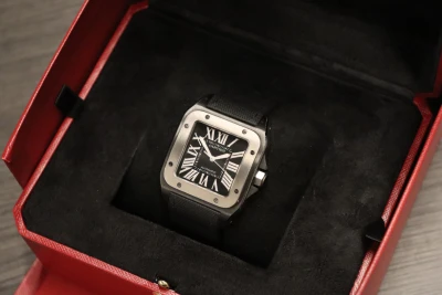 Cartier Santos 100 XL Black PVD Coating Black Kevlar Strap 2656 Boxed Circa 2012