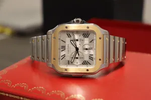 Cartier De Santos Chrono 43mm Steel & 18k Yellow Gold W2SA0008 Box & Papers 2019