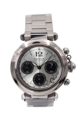 Cartier Pasha 2412 Chronograph Stainless Steel Silver & Black Dial 2000 B&P