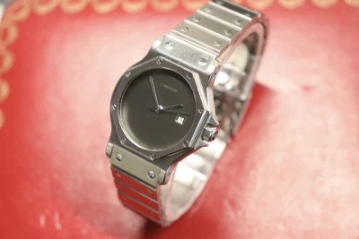 Cartier Santos Octagon 30mm Stainless Steel Grey Dial Boxed Circa 1990