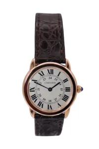 Cartier Ronde 18K Rose Gold Brown Leather Strap W6701007 Boxed Circa 2008