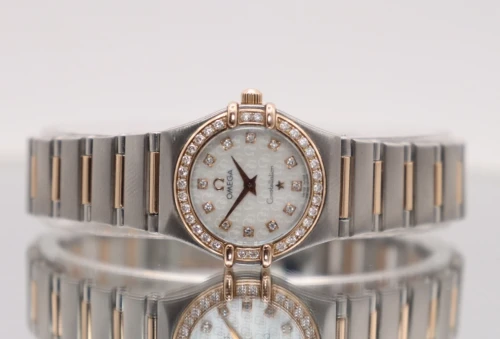 Omega Constellation 18K Rose Gold & Steel Diamond MOP Dial 13607500 B&P 2003