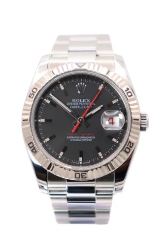 Rolex Turn-O-Graph 36MM 18K White Gold Bezel Black Matte Dial 116264 Circa 2004