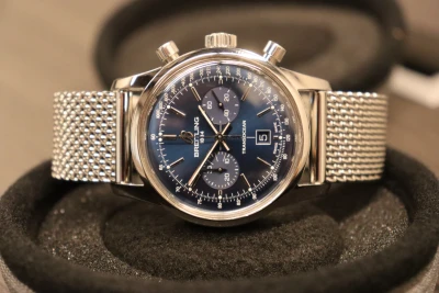 Breitling Chronograph Blue Dial Stainless Steel A41310 Mesh Bracelet Circa 2010