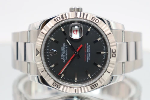 Rolex Turn-O-Graph 36MM 18K White Gold Bezel Black Matte Dial 116264 Circa 2004