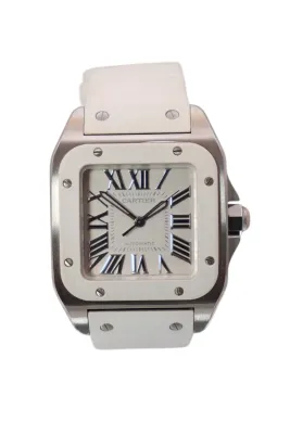 Cartier Santos Midi Stainless Steel 2878 White Rubber Bezel Boxed Circa 2010