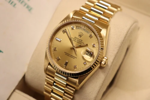 Rolex Day-Date 18038 36mm 18K Yellow Gold Diamond Dial Presidential B&P 1987