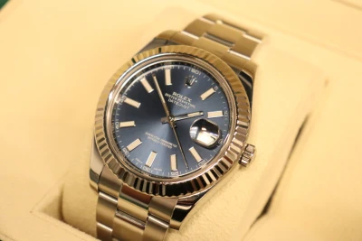 Rolex Date Just II 41mm Blue Baton Dial 116334 Oyster Stainless Steel Circa 2012
