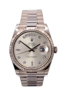 Rolex Day-Date 36MM 18K White Gold Silver Diamond Dial 118239 Full Set 2017 B&P