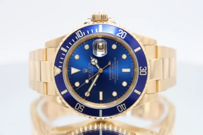 Rolex Submariner Date 18K Yellow Gold Blue Dial 16618 Boxed 1990