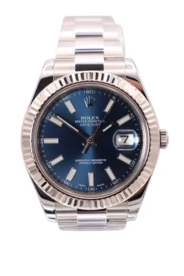 Rolex Date Just II 41mm Blue Baton Dial 116334 Oyster Stainless Steel Circa 2012