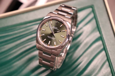 Rolex Oyster Perpetual Olive Dial 34MM 114200 Stainless Steel Boxed Circa 2018