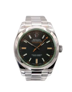 Rolex Milguass 116400GV Black Dial Green Glass Stainless Steel Box & Papers 2009