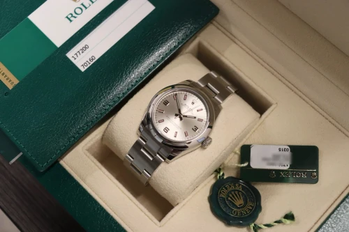 Rolex Oyster Perpetual 31MM Silver Dial Pink Baton 177200 2015 Full Set