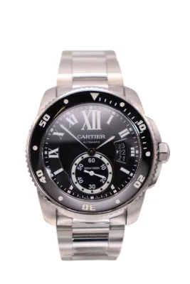 Cartier De Calibre Diver Bracelet Stainless Steel Black Dial 3729 B&P 2016