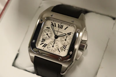 Cartier Santos XL100 Chronograph Steel Aftermarket Rubber Box & Paper Circa 2010