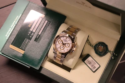 Rolex Cosmograph Daytona 18K Yellow Gold & Stainless Steel White Dial 116523 Box & Papers 2014