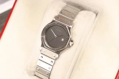 Cartier Santos Octagon 30mm Stainless Steel Grey Dial Boxed Circa 1990