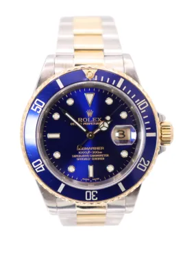 Rolex Submariner Date 18K Yellow Gold & Steel 16613 Blue Dial Box & Papers 2002