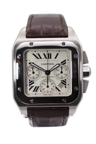 Cartier Santos XL100 Chronograph Steel Leather Strap Box & Paper Circa 2010