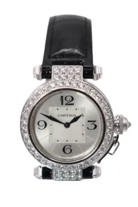 Cartier Pasha 18K White Gold Diamond Bezel Leather Strap 2813 Boxed Circa 2005