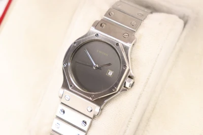 Cartier Santos Octagon 30mm Stainless Steel Grey Dial Boxed Circa 1990