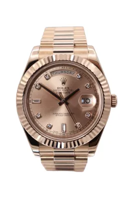 Rolex Day-Date II 18K Rose Gold Diamond 218235 Presidential Bracelet B&P 2012