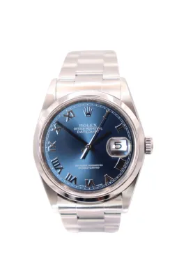 Rolex Datejust 36MM Sainless Steel Blue Roman Numeral Dial Oyster 16200 Circa 2003