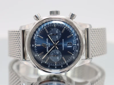 Breitling Chronograph Blue Dial Stainless Steel A41310 Mesh Bracelet Circa 2010