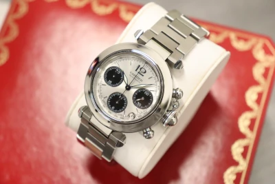 Cartier Pasha 2412 Chronograph Stainless Steel Silver & Black Dial 2000 B&P