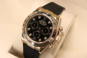 Rolex Cosmograph Daytona 18K Yellow Gold Black Diamond Dial Boxed Circa 2007