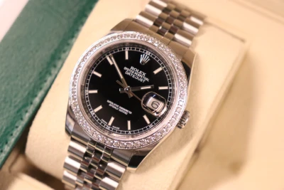 Rolex Datejust 36MM 116200 Aftermarket WG Diamond Bezel Black Dial B&P 2018