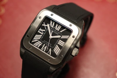 Cartier Santos 100 XL Black PVD Coating Black Kevlar Strap 2656 Boxed Circa 2012