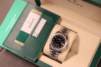 Rolex Datejust 36MM 116200 Aftermarket WG Diamond Bezel Black Dial B&P 2018